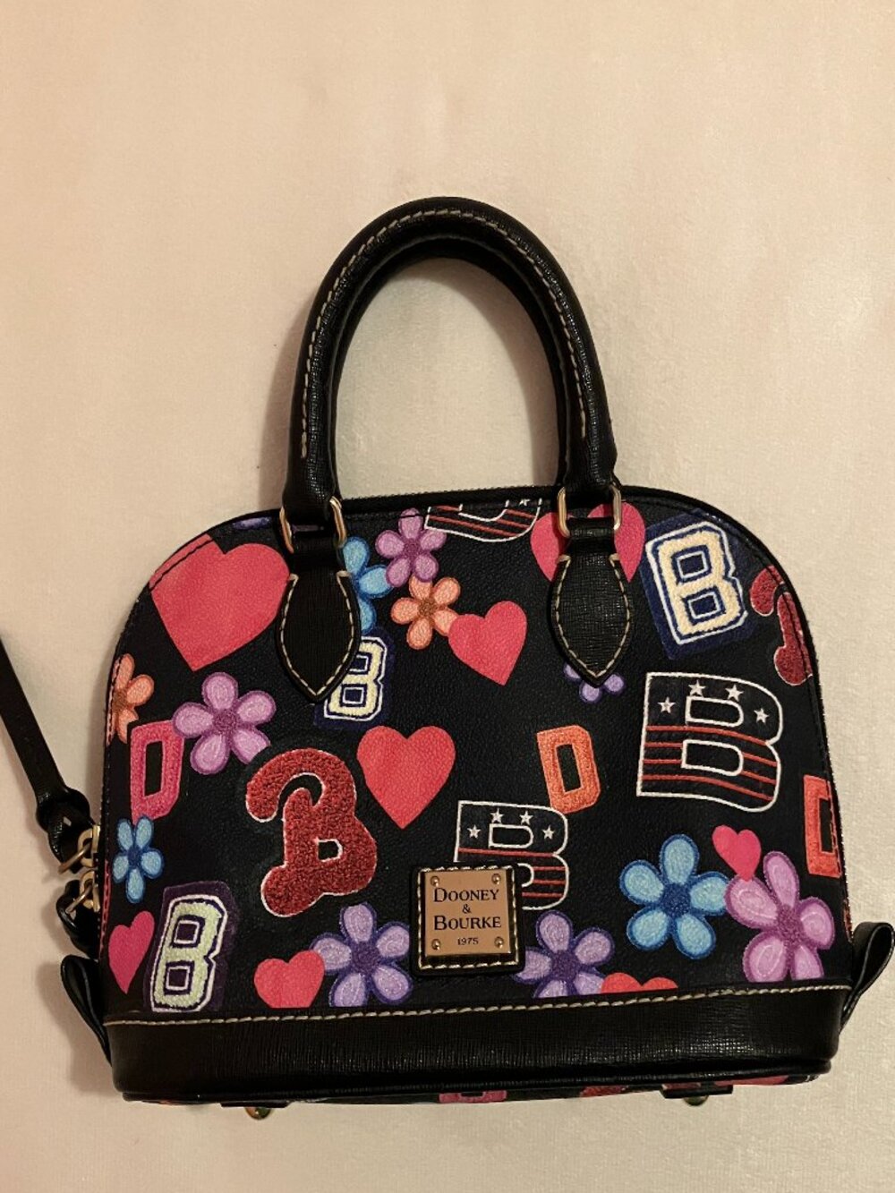 AUTHENTIC Dooney & Bourke Black Varsity Doodle "Bitsy" Satchel MINI